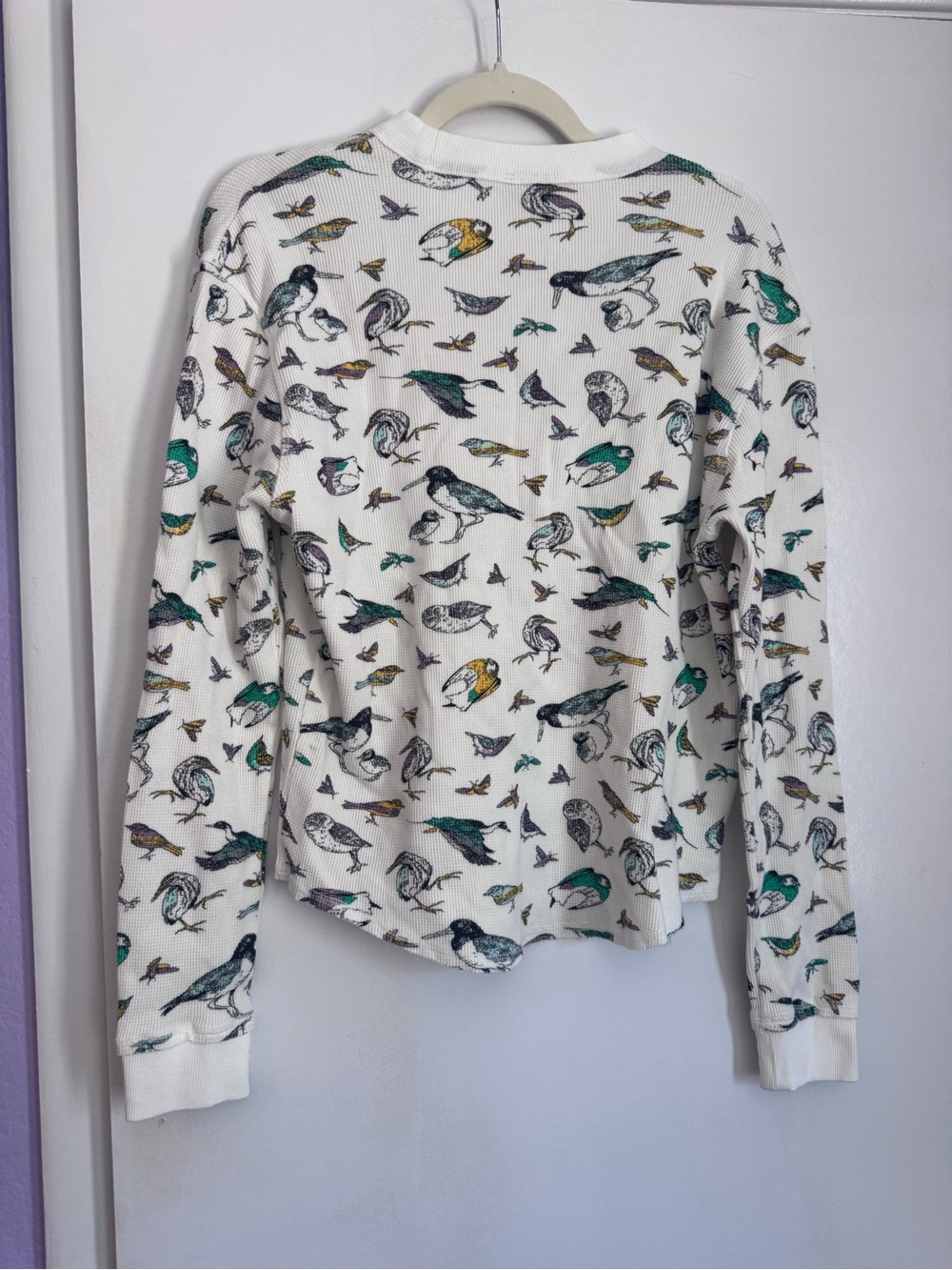 Parks Project Bird Print Waffle Knit Long Sleeve Shirt Womens Small Nature - Picture 4 of 6